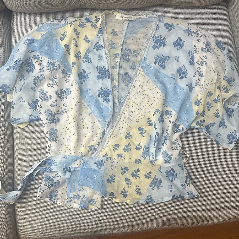Francesca's Floral Wrap Blouse